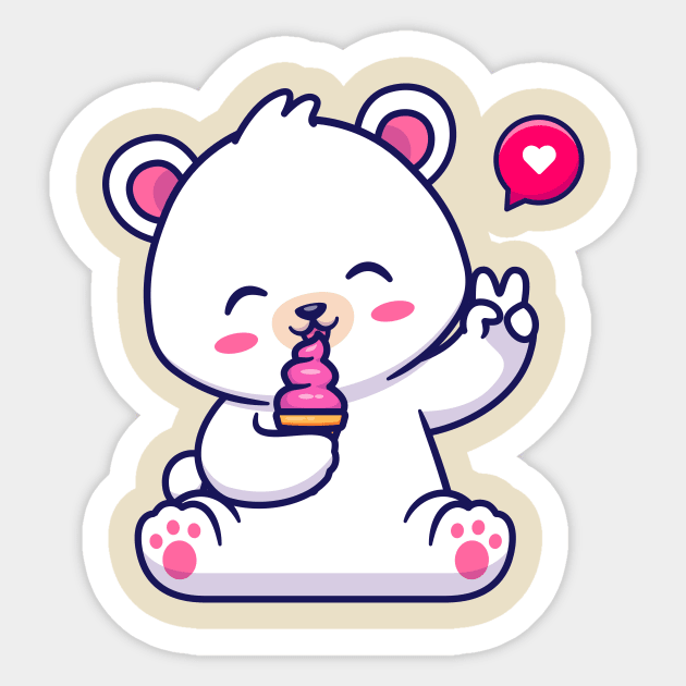 Cute Polar Bear Eating Ice Cream Cone Cartoon Sticker by Catalyst Labs